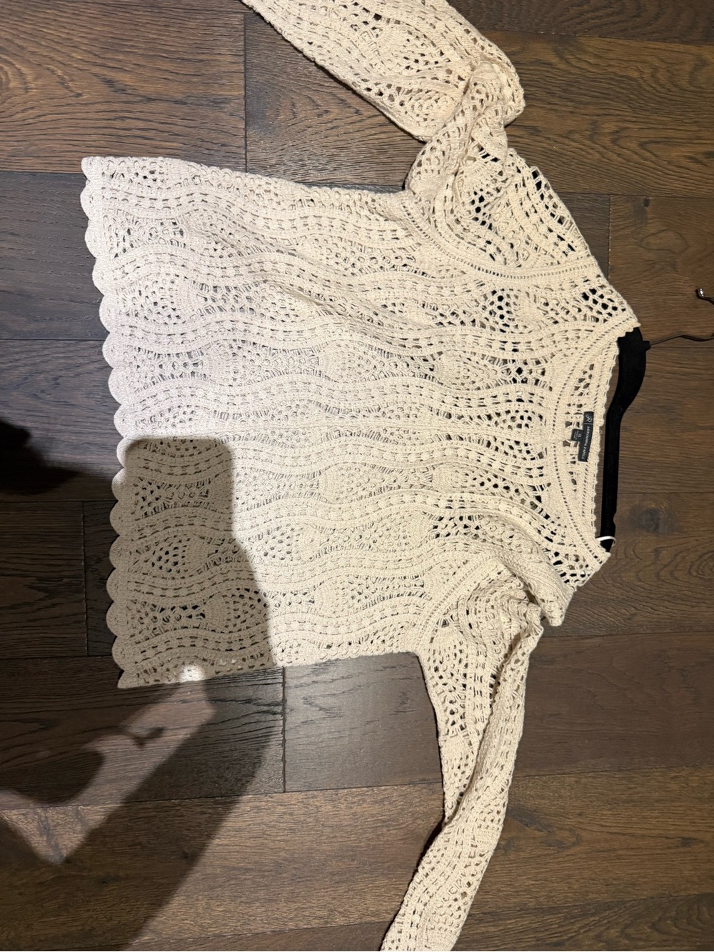 Adrianna Papell Cream Crochet Open-Knit Scoop Neck Sweater